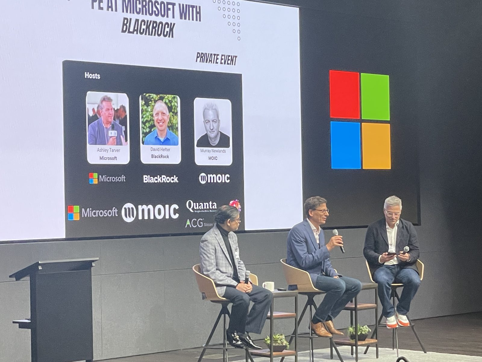 Panel discussion on AI at Microsoft, BlackRock and Moic at a private Open Future Forum event